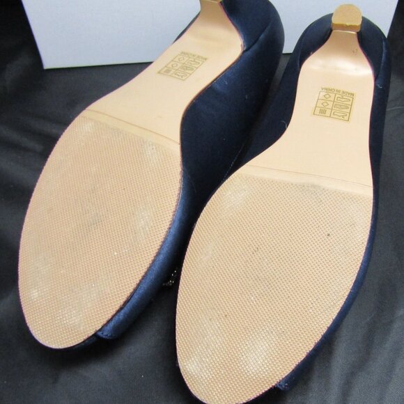 Erijunor Peep Toe Heels Size 10.5 Navy Satin Rhinestone Wedding Evening - Picture 4 of 5